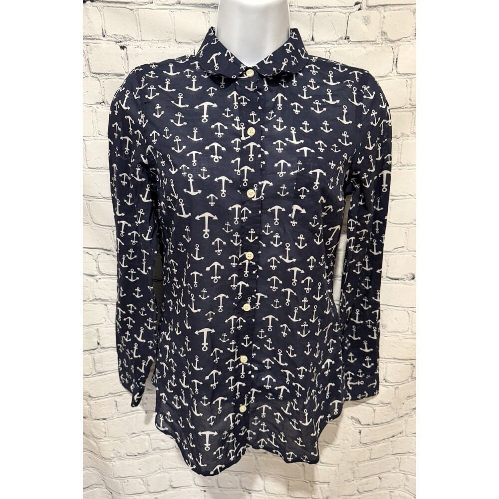 Old Navy Navy Blue & White Anchor Print Button Front Shirt Women's Size XS